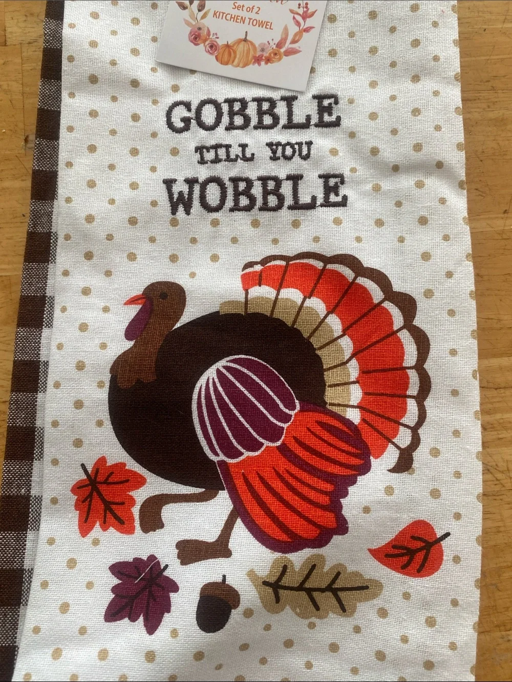 Gobble Till You Wobble Thanksgiving Kitchen Towel & plaid towel set. Autumn